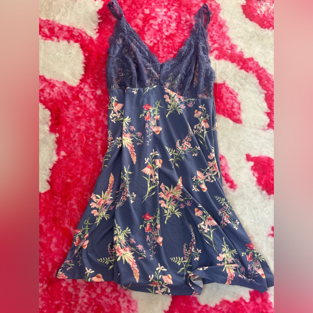 Flora Nikrooz Navy and Pink Floral Chemise
